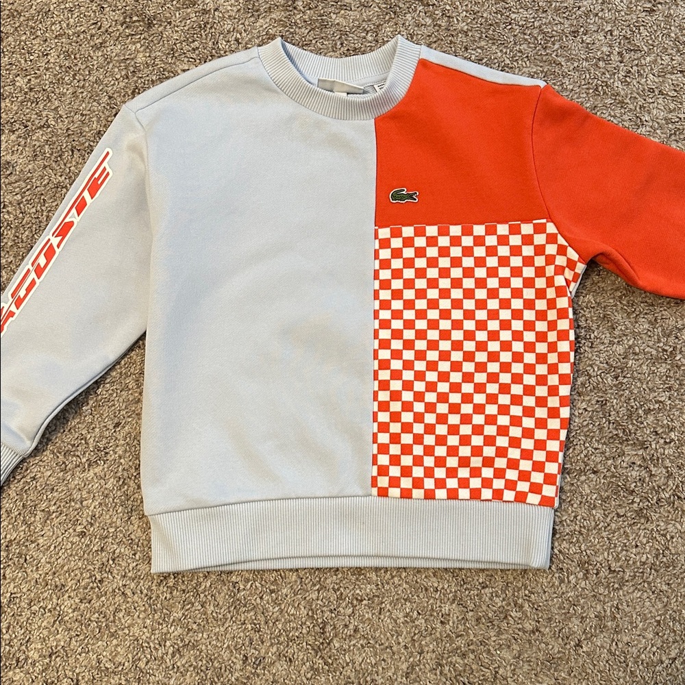 Lacoste boys crewneck sweatshirt orange and blue color block size 5